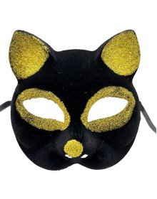 Black Color Gold Glitter Suede Coated Cat Mask 18x14 cm
