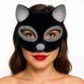 Black Color Silver Glitter Suede Coated Cat Mask 18x14 cm