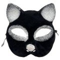 Black Color Silver Glitter Suede Coated Cat Mask 18x14 cm