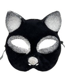 Black Color Silver Glitter Suede Coated Cat Mask 18x14 cm