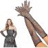 Black Color Pearled and Diamond Embroidered Mesh Knitted Long Gloves 45 cm