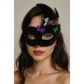 Black Color Suede Coated Venetian Party Mask with Pearls and Stones 20x22 cm