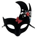 Black Color Suede Coated Venetian Party Mask with Pearls and Stones 20x22 cm