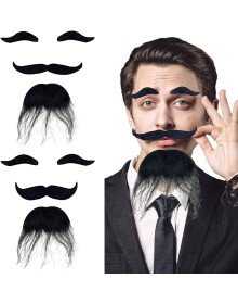 Black Color Self-Adhesive Fake Beard, Mustache and Eyebrow Set