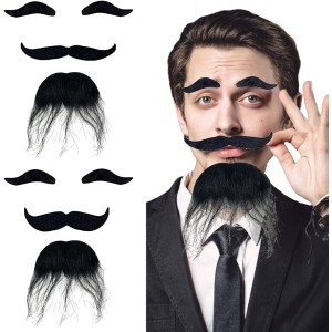 Black Color Self-Adhesive Fake Beard, Mustache and Eyebrow Set