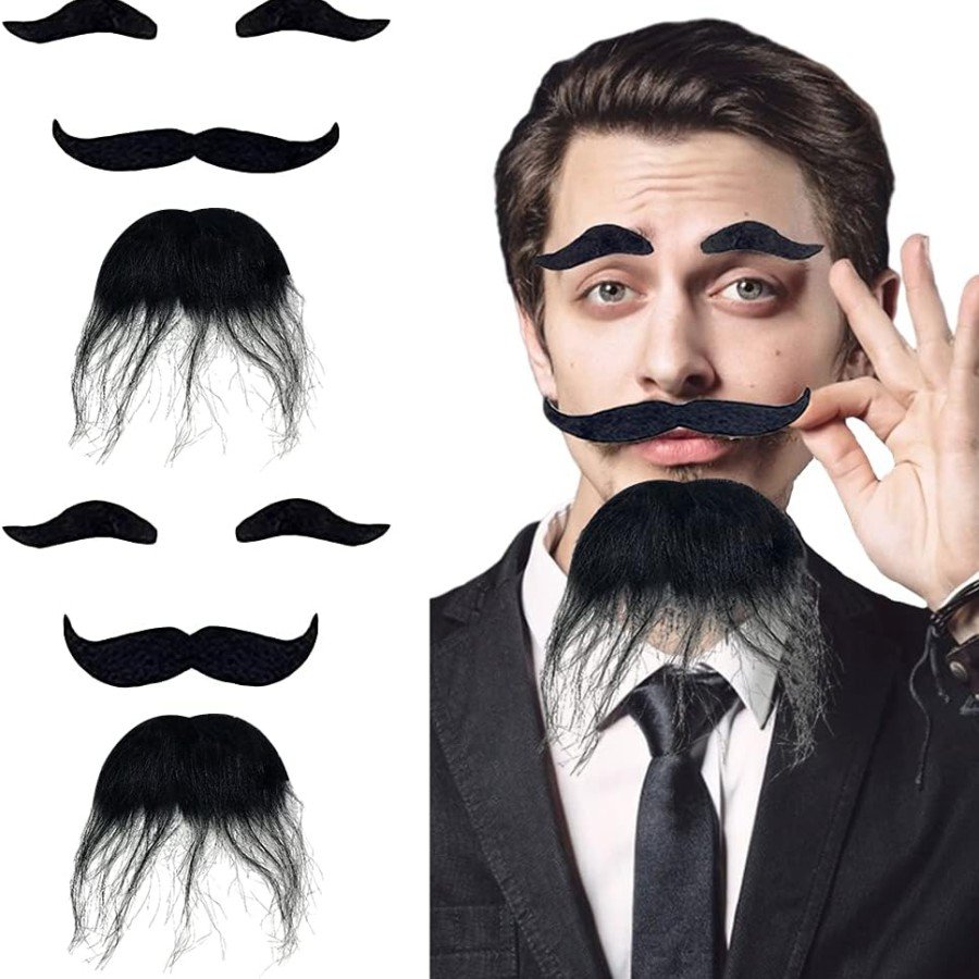 Black Color Self-Adhesive Fake Beard, Mustache and Eyebrow Set Black Color Self-Adhesive Fake Beard, Mustache and Eyebrow Set