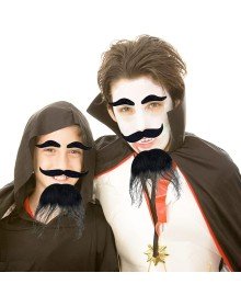 Black Color Self-Adhesive Fake Beard, Mustache and Eyebrow Set