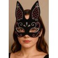 Black Color Red White Glitter Black Suede Coated Rabbit Mask 18x16 cm