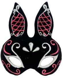 Black Color Red White Glitter Black Suede Coated Rabbit Mask 18x16 cm