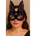 Black Color Red Gold Glitter Black Suede Coated Rabbit Mask 18x16 cm