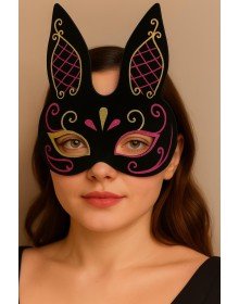 Black Color Red Gold Glitter Black Suede Coated Rabbit Mask 18x16 cm