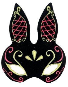 Black Color Red Gold Glitter Black Suede Coated Rabbit Mask 18x16 cm