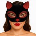Black Color Red Glitter Suede Coated Cat Mask 18x14 cm