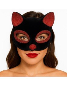 Black Color Red Glitter Suede Coated Cat Mask 18x14 cm