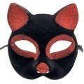 Black Color Red Glitter Suede Coated Cat Mask 18x14 cm