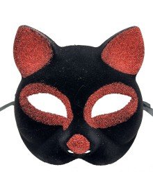 Black Color Red Glitter Suede Coated Cat Mask 18x14 cm