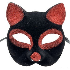 Black Color Red Glitter Suede Coated Cat Mask 18x14 cm Black Color Red Glitter Suede Coated Cat Mask 18x14 cm