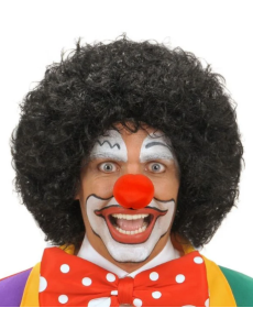 Black Color Curly Afro Bonus Wig Hair and Red Sponge Nose Set