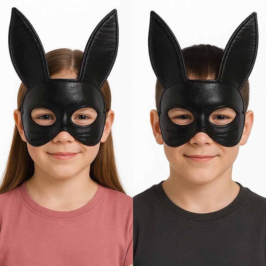 Eva Rabbit Mask Made of Black Color Fabric Material 19x15 cm