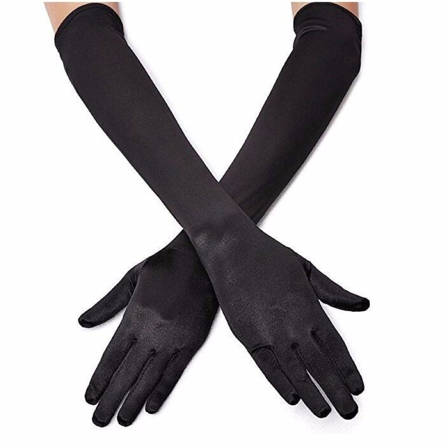 Black Color Lycra Elbow Long Fabric Gloves 40 cm