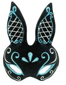 Black Color Blue White Glitter Black Suede Coated Rabbit Mask 18x16 cm