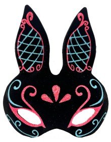 Black Color Blue Red Glitter Black Suede Coated Rabbit Mask 18x16 cm