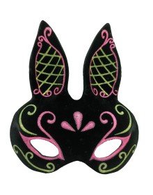 Black Color Pink Gold Glitter Black Suede Coated Rabbit Mask 18x16 cm