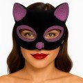 Black Color Pink Glitter Suede Coated Cat Mask 18x14 cm