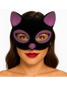 Black Color Pink Glitter Suede Coated Cat Mask 18x14 cm