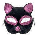 Black Color Pink Glitter Suede Coated Cat Mask 18x14 cm