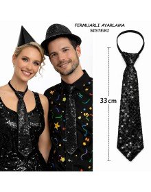 Black Color Sequined Sparkling Party Tie 33 cm