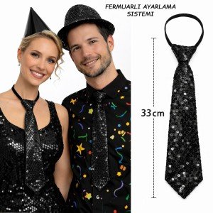 Black Color Sequined Sparkling Party Tie 33 cm