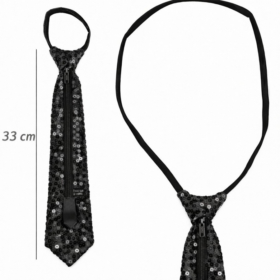 Black Color Sequined Sparkling Party Tie 33 cm