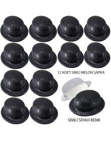 Black Color Glitter Bowler Round Party Hat 12 Pieces