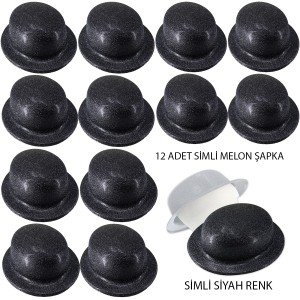 Black Color Glitter Bowler Round Party Hat 12 Pieces Black Color Glitter Bowler Round Party Hat 12 Pieces
