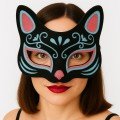 Black Color Suede Coated Blue Red Glitter Cat Mask 17x14 cm