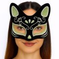 Black Color Suede Coated Silver Green Glitter Cat Mask 17x14 cm
