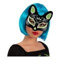 Black Color Suede Coated Silver Green Glitter Cat Mask 17x14 cm