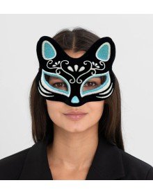Black Color Suede Coated Silver Blue Glitter Cat Mask 17x14 cm