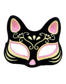 Black Color Suede Coated Pink Yellow Glitter Cat Mask 17x14 cm