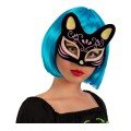 Black Color Suede Coated Yellow Pink Glitter Cat Mask 17x14 cm