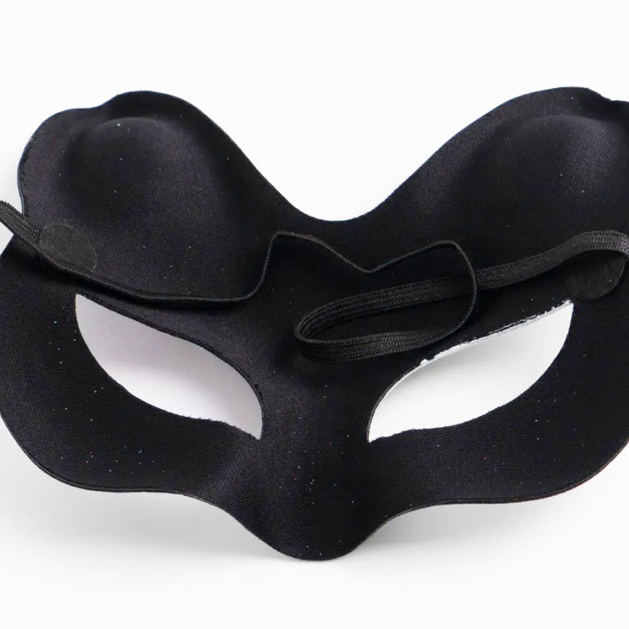 Black Color Suede Coated Yellow Pink Glitter Cat Mask 17x14 cm