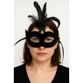 Black Color Feathered Black Suede Coating Party Prom Mask 20X16 cm