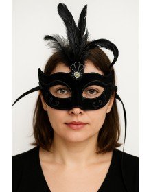 Black Color Feathered Black Suede Coating Party Prom Mask 20X16 cm