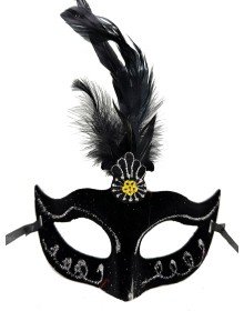 Black Color Feathered Black Suede Coating Party Prom Mask 20X16 cm