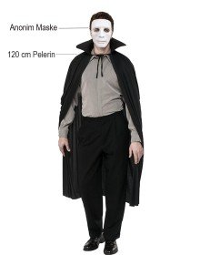120 cm Cloak with Black Color Collar and White Anonymous Mask