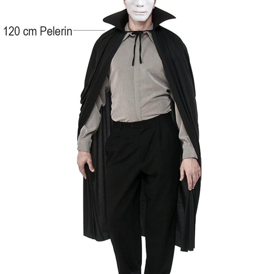 120 cm Cloak with Black Color Collar and White Anonymous Mask 120 cm Cloak with Black Color Collar and White Anonymous Mask