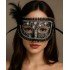 Black Color Side Feather Pearl Embroidered Stone Lace Party Mask 17x12 cm