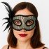 Black Color Sequin Embroidered Party Mask with Feathers on the Side 23x12 cm