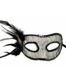 Black Color Sequin Embroidered Party Mask with Feathers on the Side 23x12 cm Black Color Sequin Embroidered Party Mask with Feathers on the Side 23x12 cm